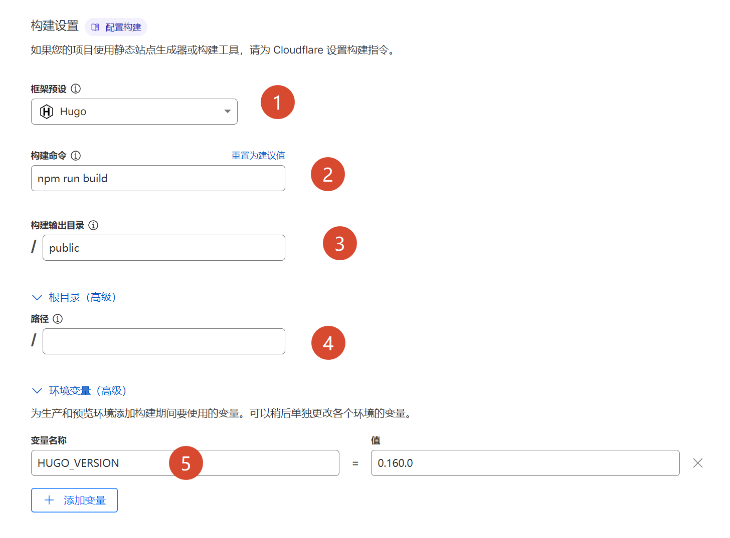 hugo极简(jijian)主题部署到cloudflare pages时的项目设置